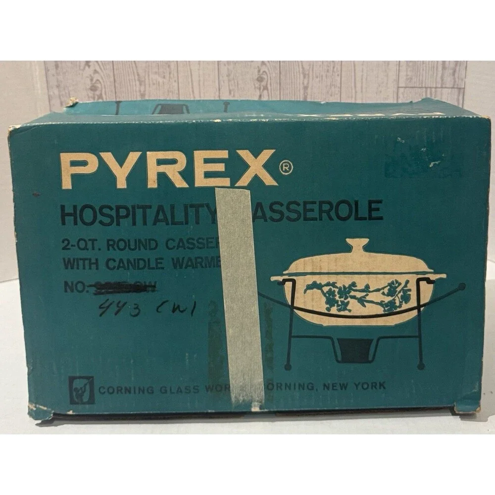 Vintage Pyrex Turquoise Hospitality Casserole 2-Qt Complete Model 443-CW-1